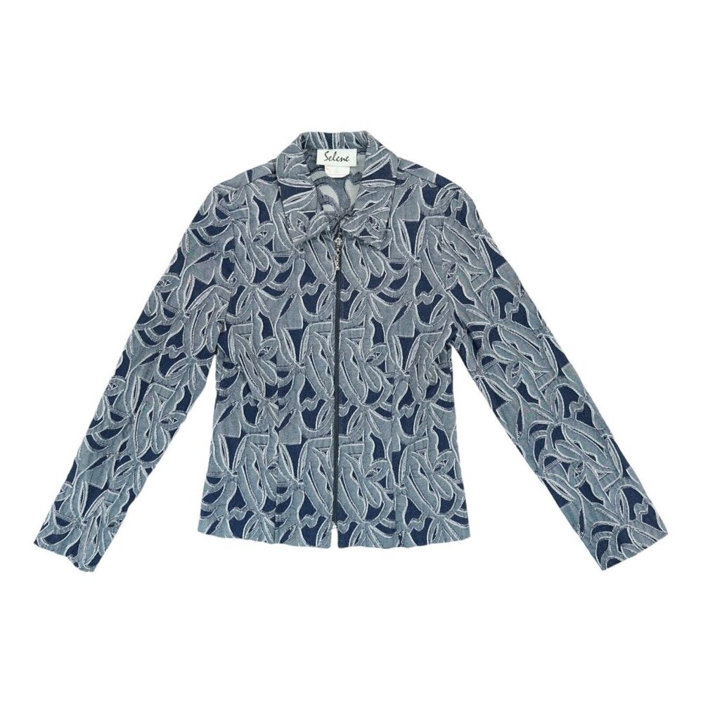 Vintage Selene‎ Sport Jacket Women's Embroidered Floral Print 5/6 Zip Up
